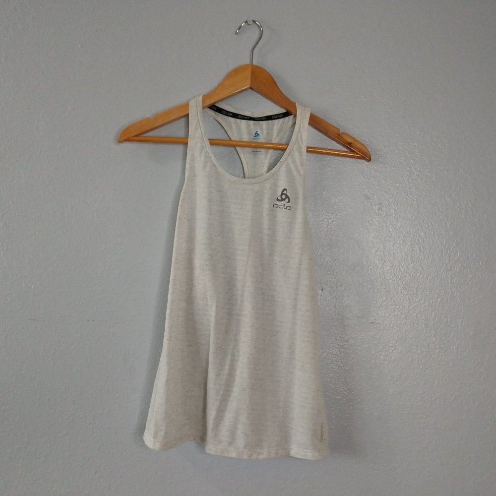 Odlo Run Women's XS Gray Racerback Athletic Tank Top Tulip Linen Cool Open Back